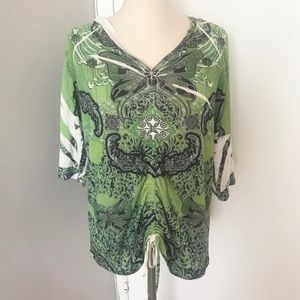 New Hooded Elbow Sleeve Gothic Print Top Medium